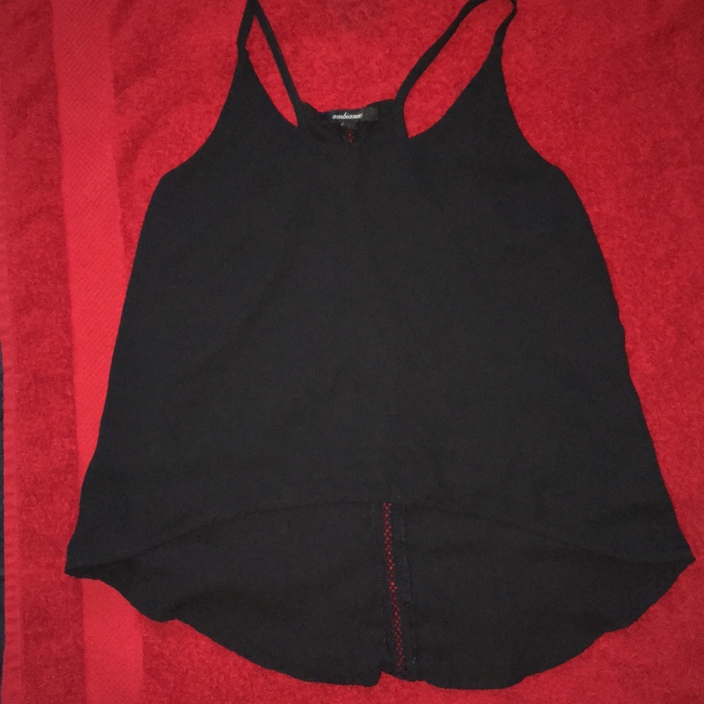 Black spaghetti strap shirt, detailing on the back